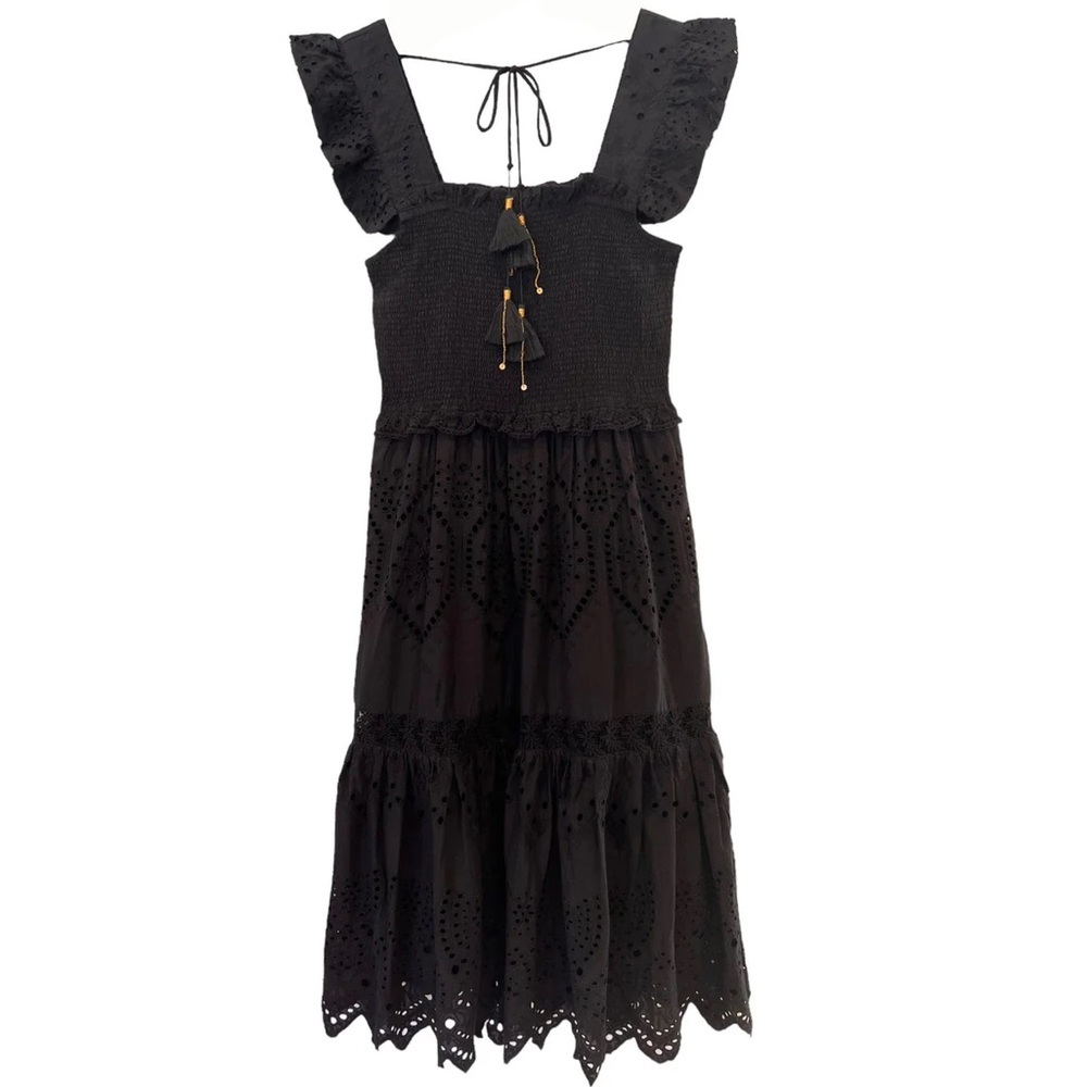 BELL by Alicia Bell Smocked Midi Eyelet Dress Black